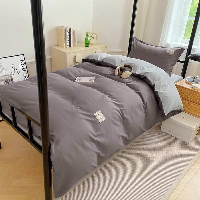 91家纺网 家纺一手货源 找家纺 锦润家纺2025新款13372全棉纯色双拼学生宿舍三件套六件套