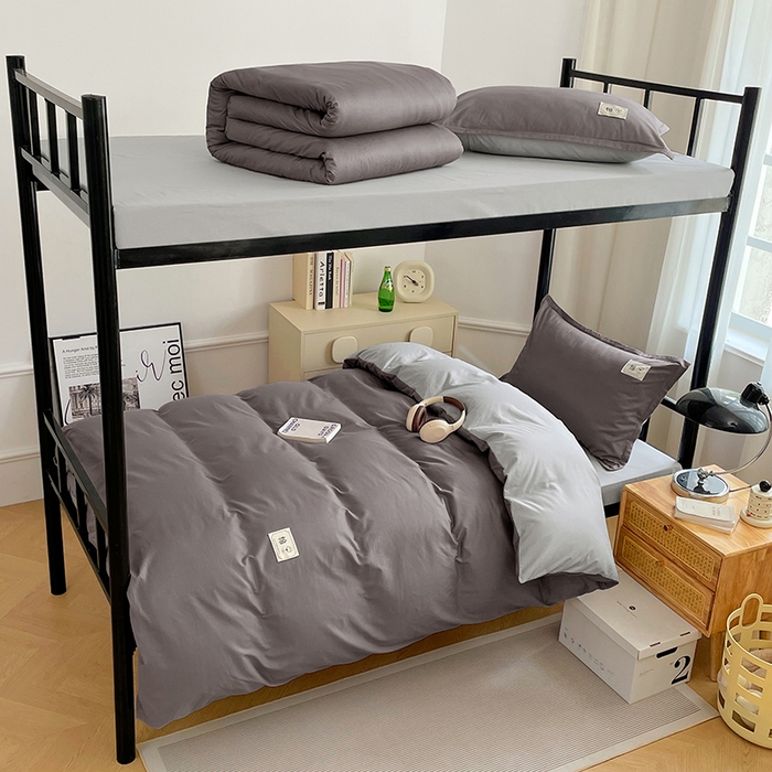 91家纺网 家纺一手货源 找家纺 锦润家纺2025新款13372全棉纯色双拼学生宿舍三件套六件套