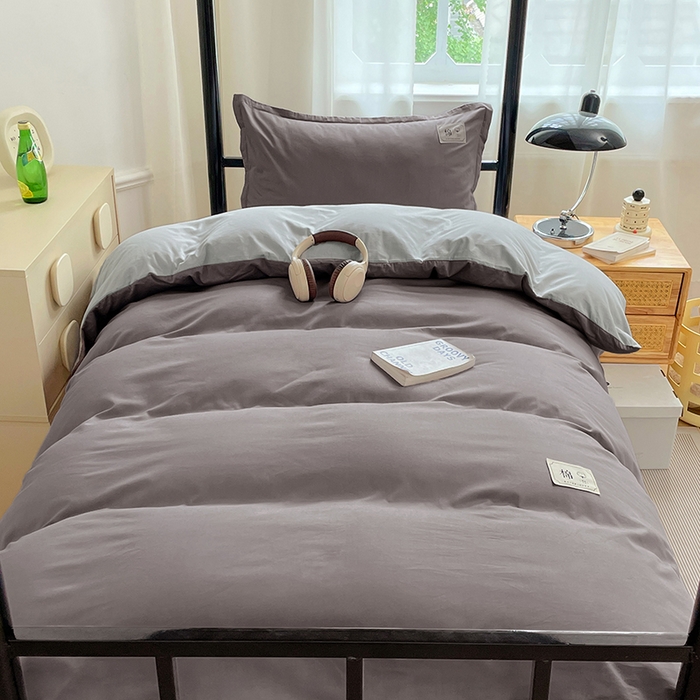 91家纺网 家纺一手货源 找家纺 锦润家纺2025新款13372全棉纯色双拼学生宿舍三件套六件套