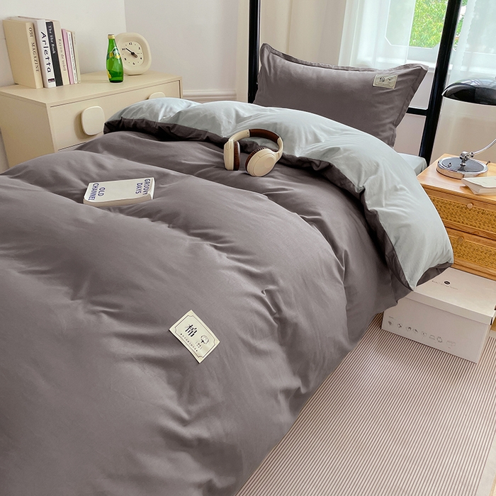 91家纺网 家纺一手货源 找家纺 锦润家纺2025新款13372全棉纯色双拼学生宿舍三件套六件套