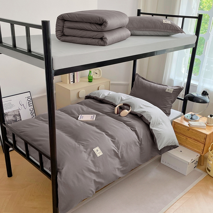 91家纺网 家纺一手货源 找家纺 锦润家纺2025新款13372全棉纯色双拼学生宿舍三件套六件套