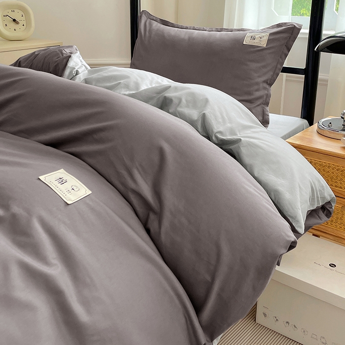 91家纺网 家纺一手货源 找家纺 锦润家纺2025新款13372全棉纯色双拼学生宿舍三件套六件套