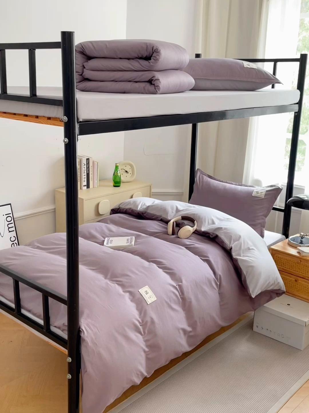 91家纺网 家纺一手货源 找家纺 锦润家纺2025新款13372全棉纯色双拼学生宿舍三件套六件套