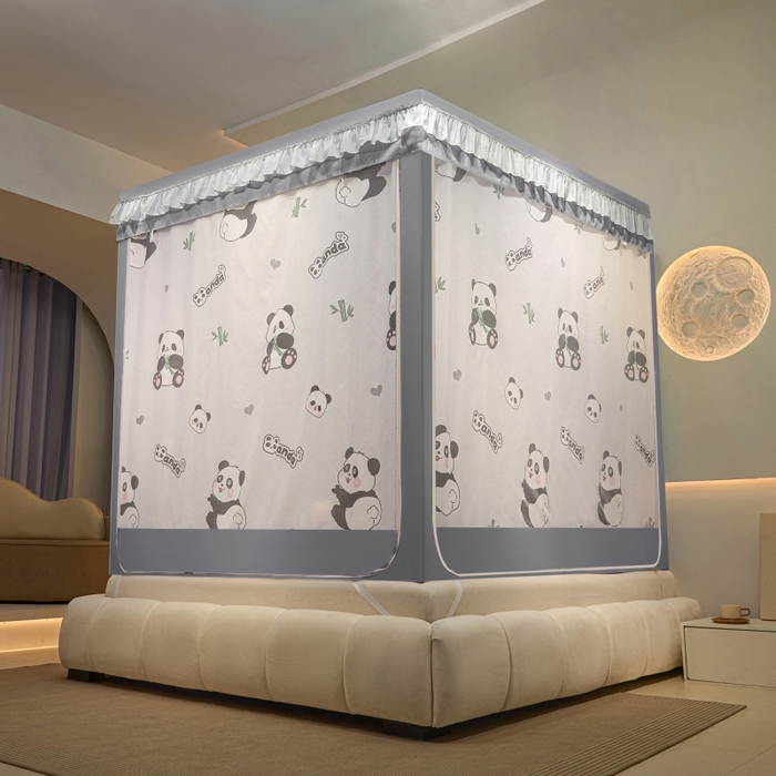 91家纺网 家纺一手货源 找家纺 博诺蚊帐 2025新款U型烤漆方顶坐床蚊帐 花园熊猫