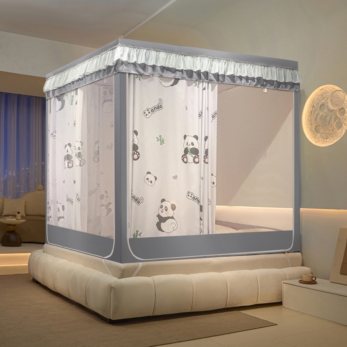 91家纺网 家纺一手货源 找家纺 博诺蚊帐 2025新款U型烤漆方顶坐床蚊帐 花园熊猫