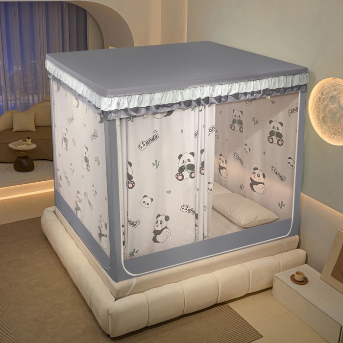 91家纺网 家纺一手货源 找家纺 博诺蚊帐 2025新款U型烤漆方顶坐床蚊帐 花园熊猫