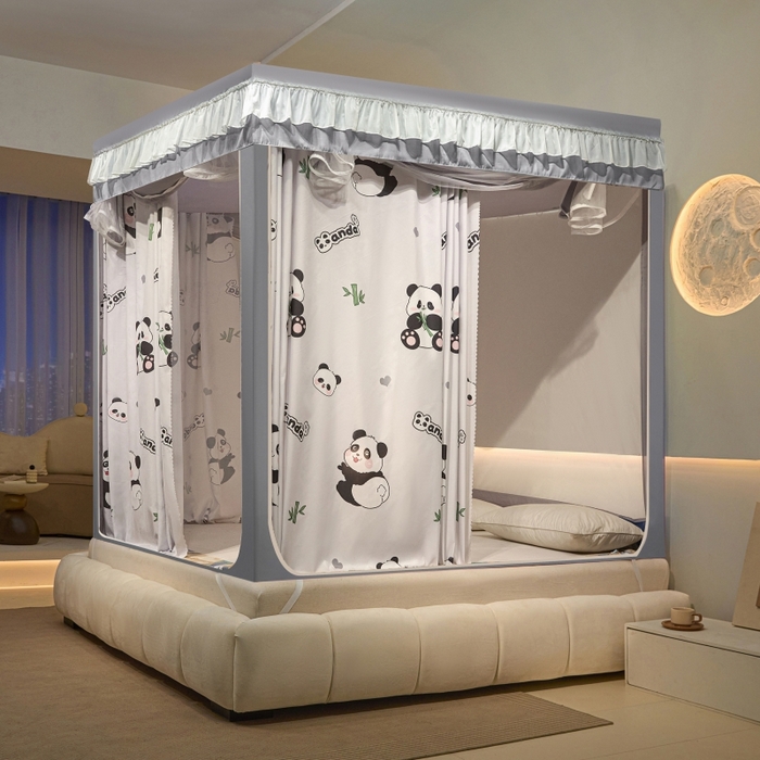 91家纺网 家纺一手货源 找家纺 博诺蚊帐 2025新款U型烤漆方顶坐床蚊帐 花园熊猫