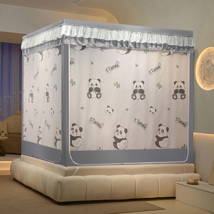 91家纺网 家纺一手货源 找家纺 博诺蚊帐 2025新款U型烤漆方顶坐床蚊帐 花园熊猫