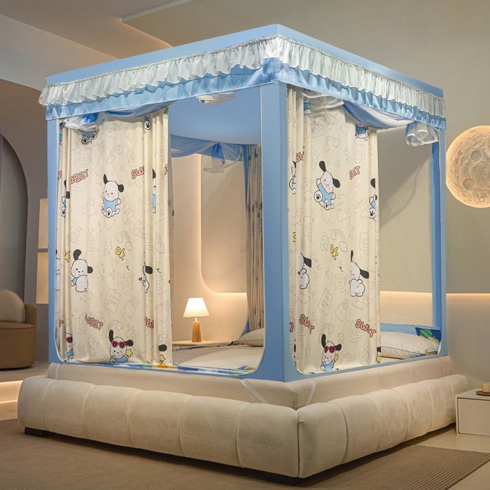 91家纺网 家纺一手货源 找家纺 博诺蚊帐 2025新款U型烤漆方顶坐床蚊帐 帕恰狗-蓝