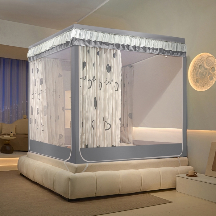 91家纺网 家纺一手货源 找家纺 博诺蚊帐 2025新款U型烤漆方顶坐床蚊帐 甜心宝贝