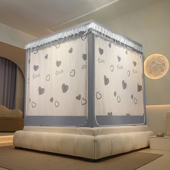 91家纺网 家纺一手货源 找家纺 博诺蚊帐 2025新款U型烤漆方顶坐床蚊帐 甜心宝贝