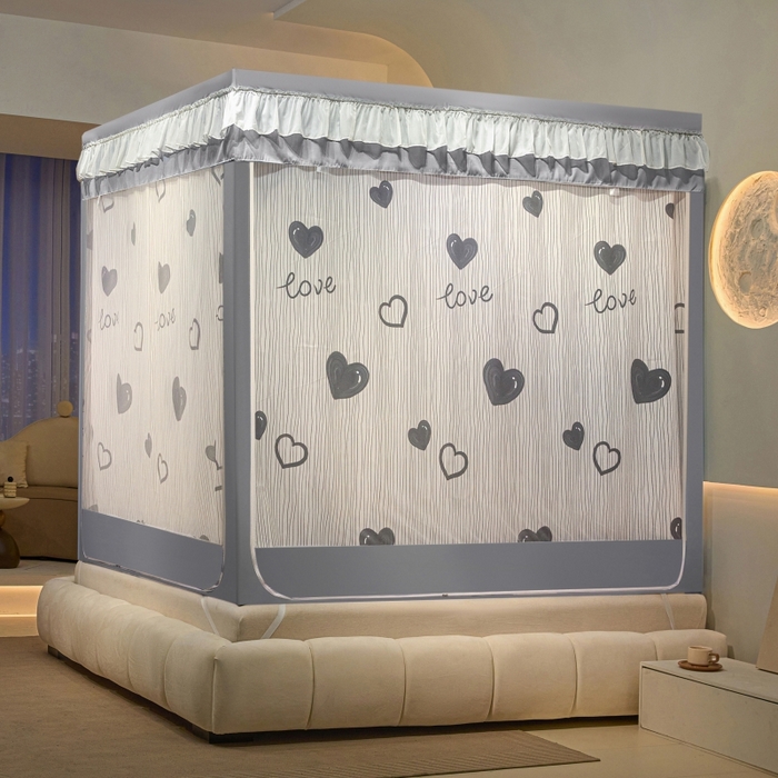 91家纺网 家纺一手货源 找家纺 博诺蚊帐 2025新款U型烤漆方顶坐床蚊帐 甜心宝贝