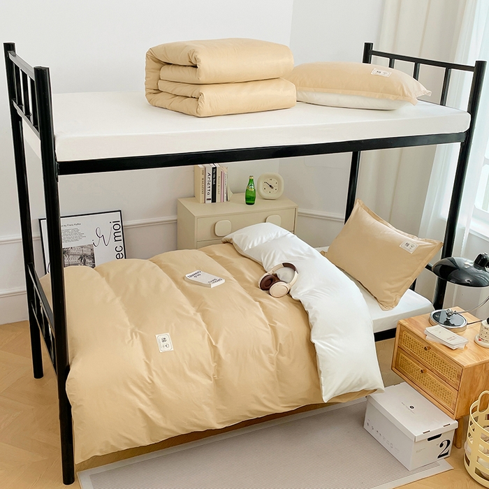 91家纺网 家纺一手货源 找家纺 锦润家纺2025新款13372全棉纯色双拼学生宿舍三件套六件套