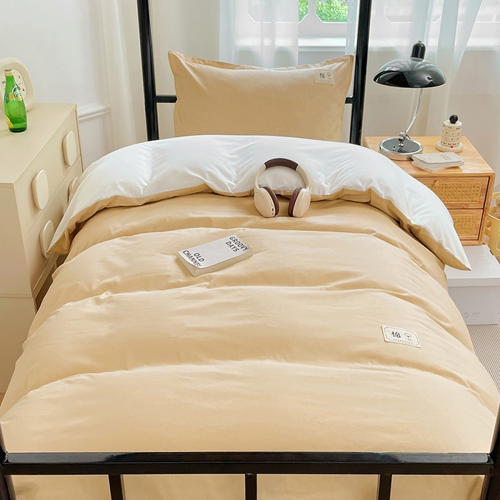 91家纺网 家纺一手货源 找家纺 锦润家纺2025新款13372全棉纯色双拼学生宿舍三件套六件套