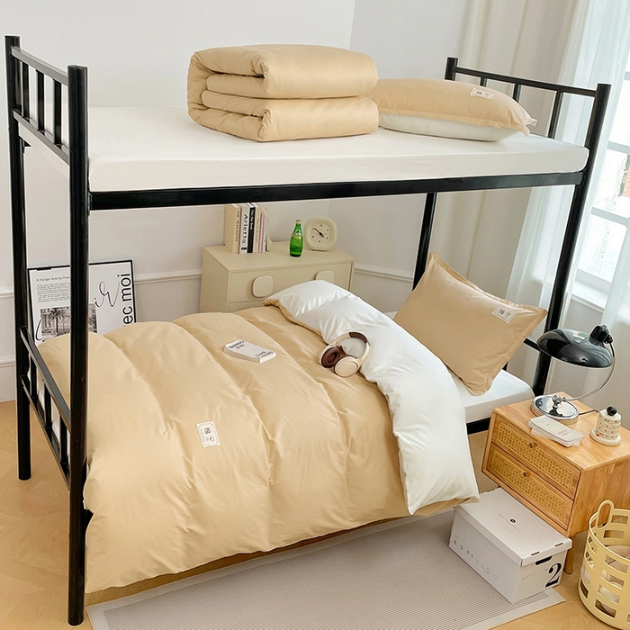 锦润家纺2025新款13372全棉纯色双拼学生宿舍三件套六件套