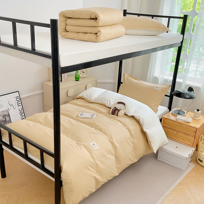 91家纺网 家纺一手货源 找家纺 锦润家纺2025新款13372全棉纯色双拼学生宿舍三件套六件套