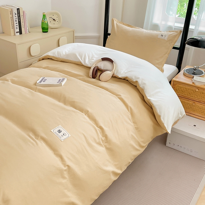 91家纺网 家纺一手货源 找家纺 锦润家纺2025新款13372全棉纯色双拼学生宿舍三件套六件套