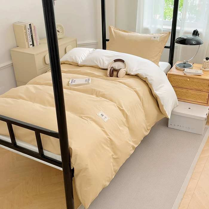 91家纺网 家纺一手货源 找家纺 锦润家纺2025新款13372全棉纯色双拼学生宿舍三件套六件套