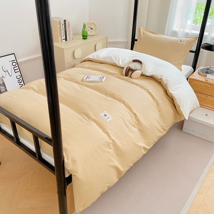 91家纺网 家纺一手货源 找家纺 锦润家纺2025新款13372全棉纯色双拼学生宿舍三件套六件套