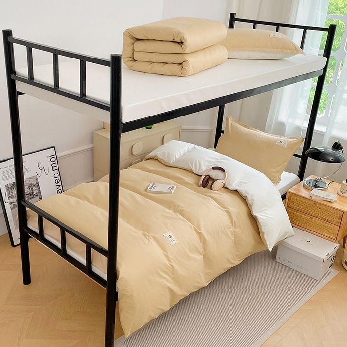 91家纺网 家纺一手货源 找家纺 锦润家纺2025新款13372全棉纯色双拼学生宿舍三件套六件套