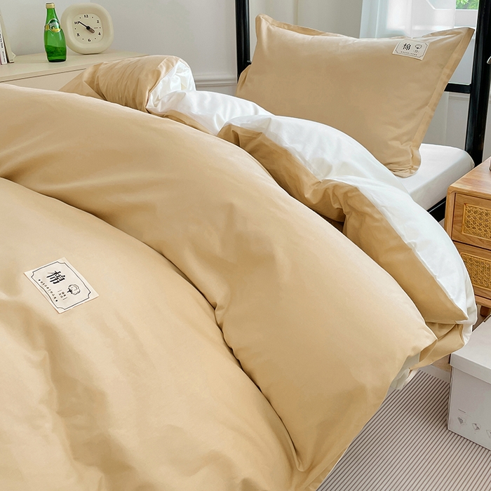 91家纺网 家纺一手货源 找家纺 锦润家纺2025新款13372全棉纯色双拼学生宿舍三件套六件套