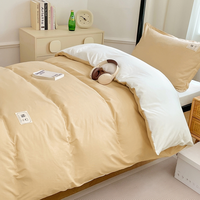 91家纺网 家纺一手货源 找家纺 锦润家纺2025新款13372全棉纯色双拼学生宿舍三件套六件套