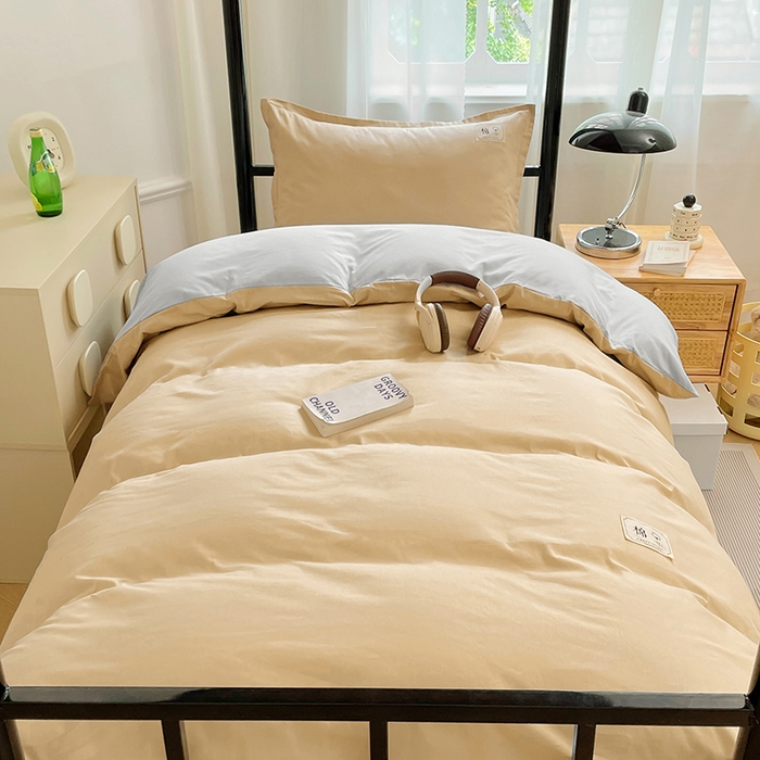 91家纺网 家纺一手货源 找家纺 锦润家纺2025新款13372全棉纯色双拼学生宿舍三件套六件套