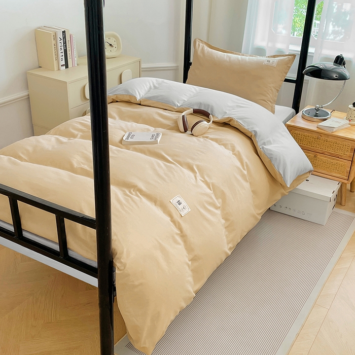 91家纺网 家纺一手货源 找家纺 锦润家纺2025新款13372全棉纯色双拼学生宿舍三件套六件套