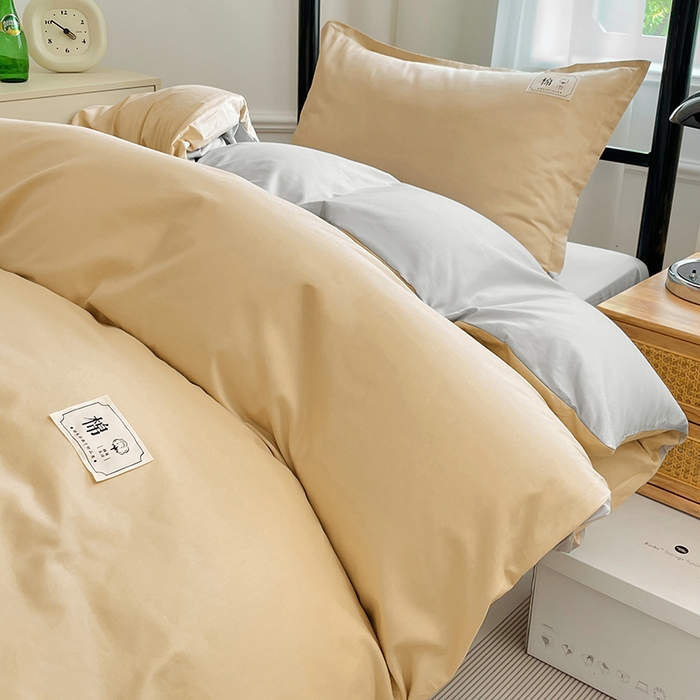 91家纺网 家纺一手货源 找家纺 锦润家纺2025新款13372全棉纯色双拼学生宿舍三件套六件套