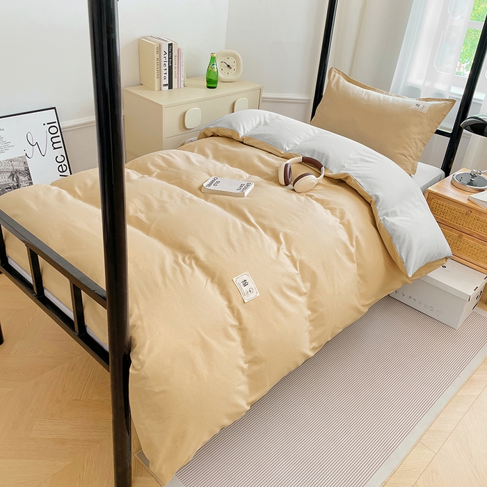 91家纺网 家纺一手货源 找家纺 锦润家纺2025新款13372全棉纯色双拼学生宿舍三件套六件套