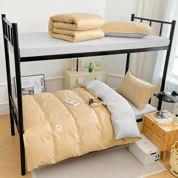 91家纺网 家纺一手货源 找家纺 锦润家纺2025新款13372全棉纯色双拼学生宿舍三件套六件套