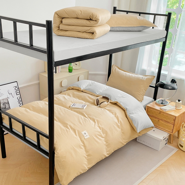 91家纺网 家纺一手货源 找家纺 锦润家纺2025新款13372全棉纯色双拼学生宿舍三件套六件套