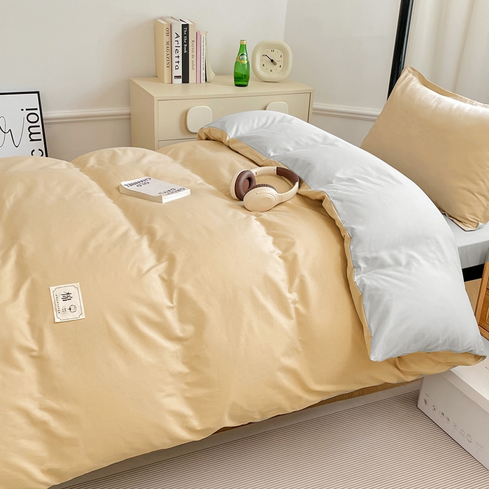 91家纺网 家纺一手货源 找家纺 锦润家纺2025新款13372全棉纯色双拼学生宿舍三件套六件套