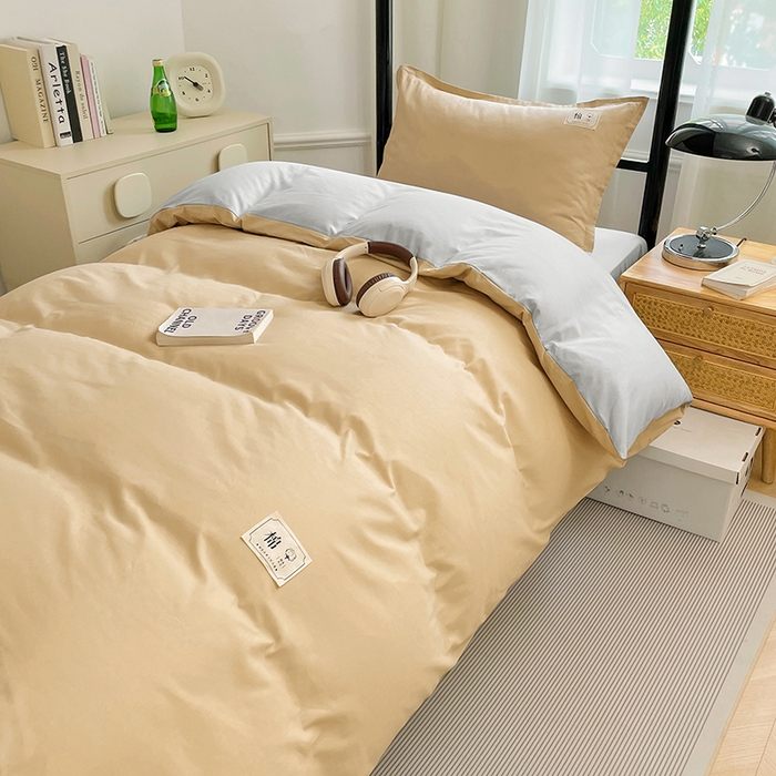 91家纺网 家纺一手货源 找家纺 锦润家纺2025新款13372全棉纯色双拼学生宿舍三件套六件套