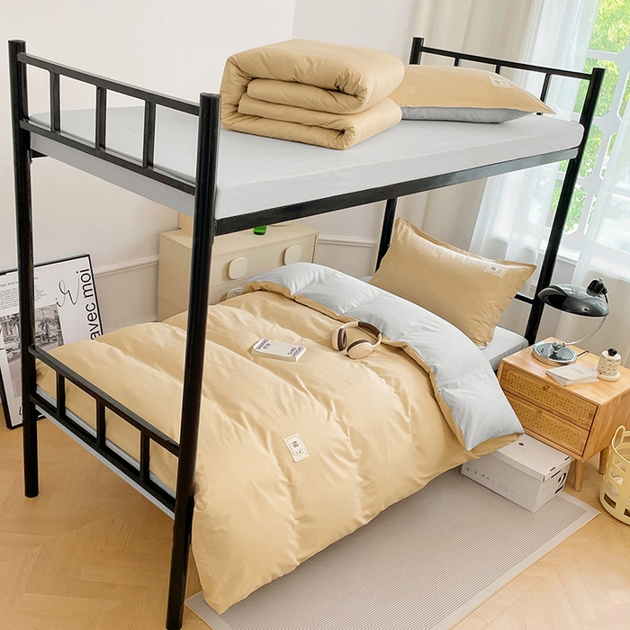 91家纺网 家纺一手货源 找家纺 锦润家纺2025新款13372全棉纯色双拼学生宿舍三件套六件套