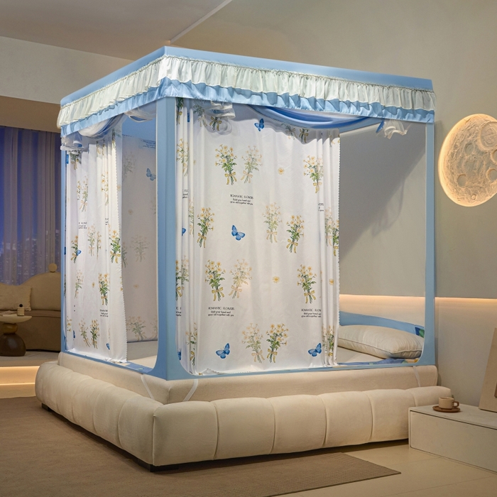 91家纺网 家纺一手货源 找家纺 博诺蚊帐 2025新款U型烤漆方顶坐床蚊帐 雏菊