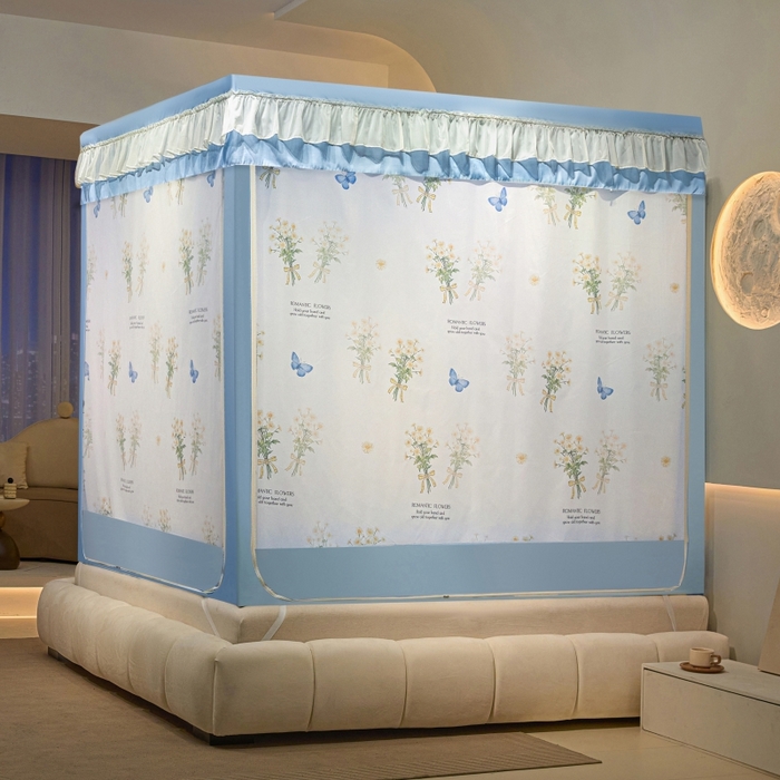 91家纺网 家纺一手货源 找家纺 博诺蚊帐 2025新款U型烤漆方顶坐床蚊帐 雏菊