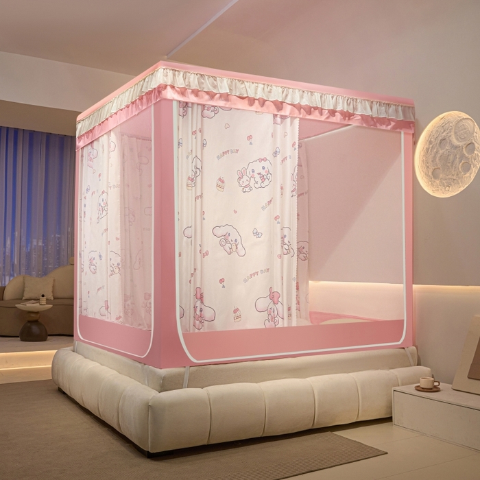 91家纺网 家纺一手货源 找家纺 博诺蚊帐 2025新款U型烤漆方顶坐床蚊帐 玉桂狗