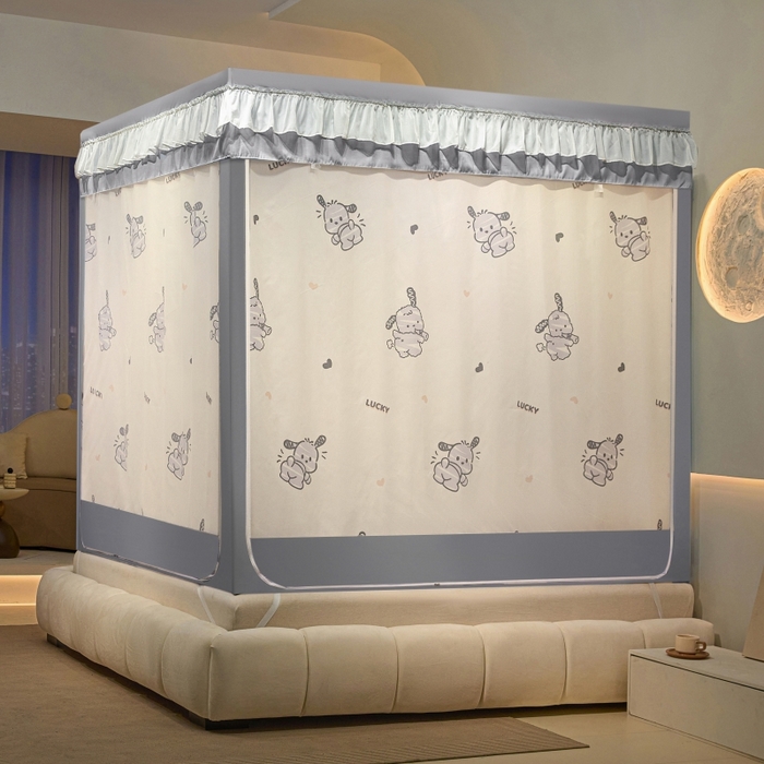 91家纺网 家纺一手货源 找家纺 博诺蚊帐 2025新款U型烤漆方顶坐床蚊帐 帕恰狗-灰