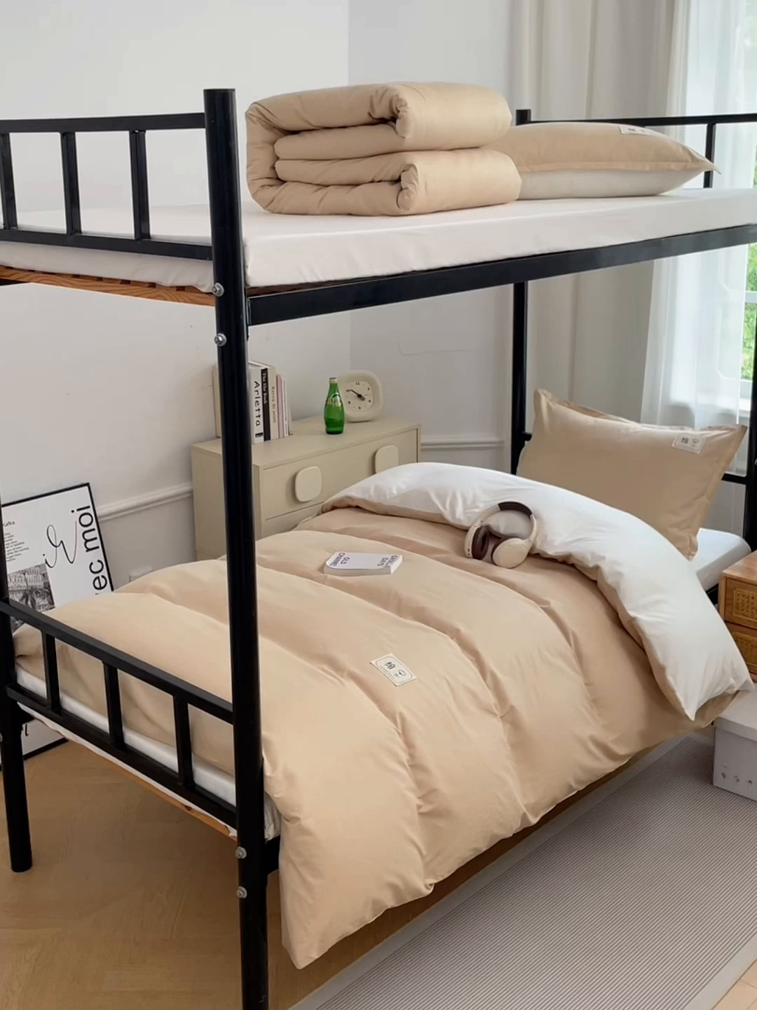 91家纺网 家纺一手货源 找家纺 锦润家纺2025新款13372全棉纯色双拼学生宿舍三件套六件套