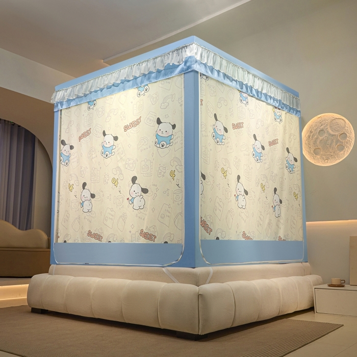 91家纺网 家纺一手货源 找家纺 博诺蚊帐 2025新款U型烤漆方顶坐床蚊帐 帕恰狗-蓝