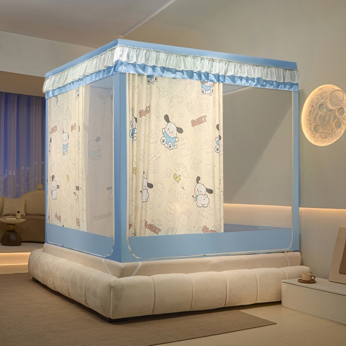 91家纺网 家纺一手货源 找家纺 博诺蚊帐 2025新款U型烤漆方顶坐床蚊帐 帕恰狗-蓝