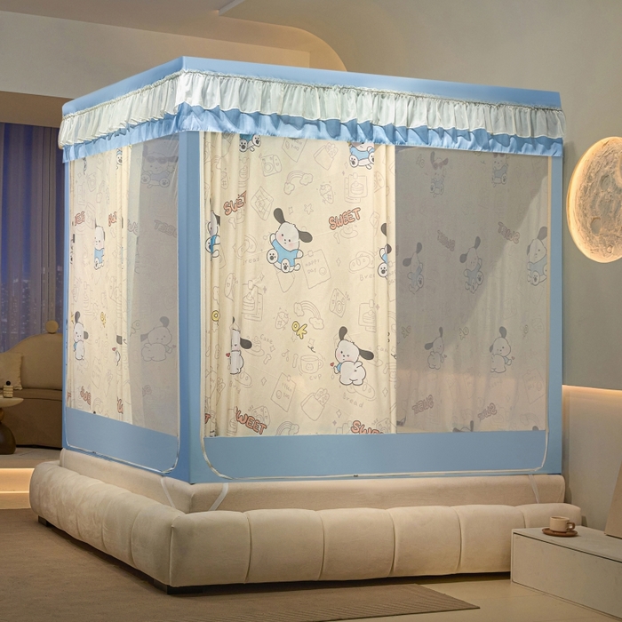 91家纺网 家纺一手货源 找家纺 博诺蚊帐 2025新款U型烤漆方顶坐床蚊帐 帕恰狗-蓝