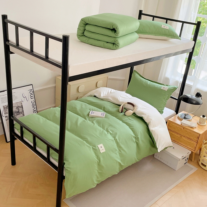 91家纺网 家纺一手货源 找家纺 锦润家纺2025新款13372全棉纯色双拼学生宿舍三件套六件套