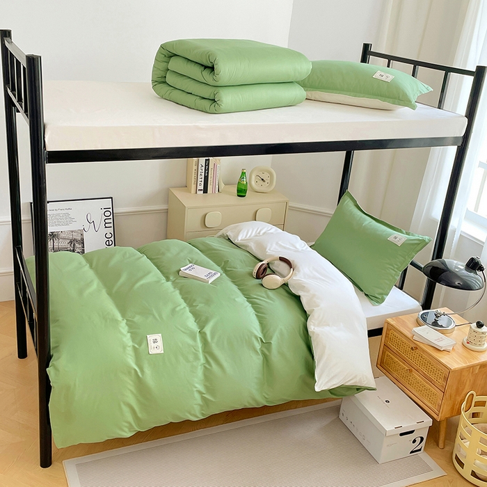 锦润家纺2025新款13372全棉纯色双拼学生宿舍三件套六件套