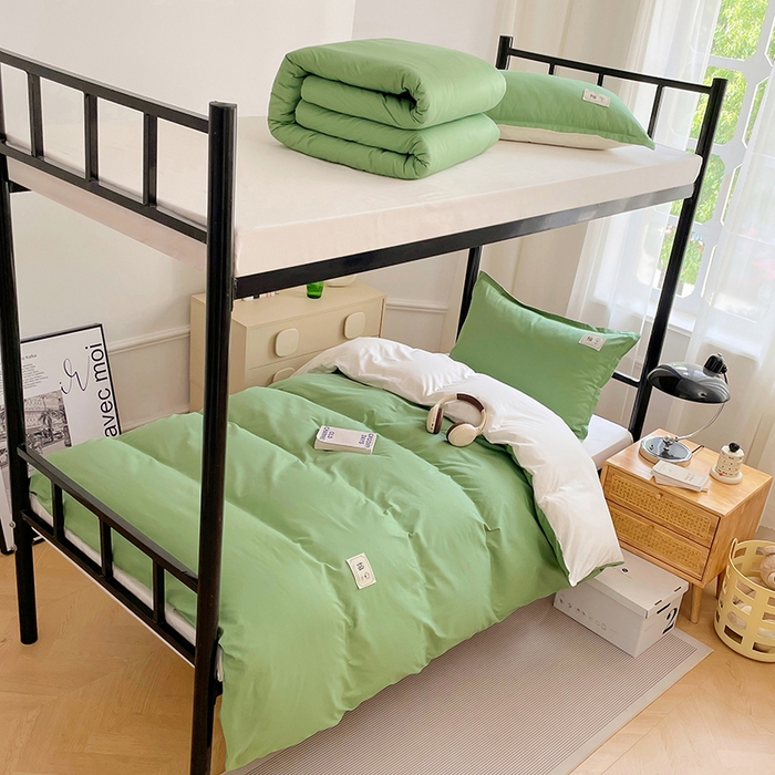 91家纺网 家纺一手货源 找家纺 锦润家纺2025新款13372全棉纯色双拼学生宿舍三件套六件套