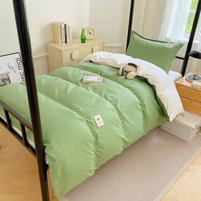 91家纺网 家纺一手货源 找家纺 锦润家纺2025新款13372全棉纯色双拼学生宿舍三件套六件套