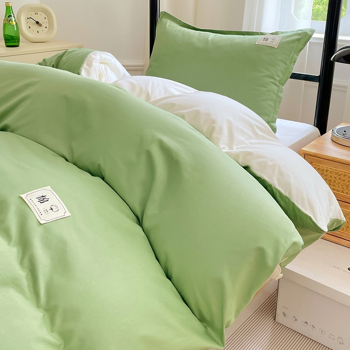 91家纺网 家纺一手货源 找家纺 锦润家纺2025新款13372全棉纯色双拼学生宿舍三件套六件套