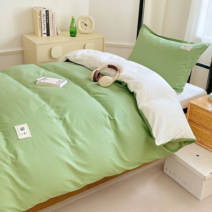 91家纺网 家纺一手货源 找家纺 锦润家纺2025新款13372全棉纯色双拼学生宿舍三件套六件套