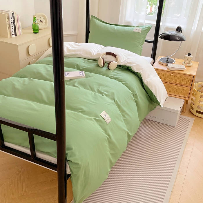 91家纺网 家纺一手货源 找家纺 锦润家纺2025新款13372全棉纯色双拼学生宿舍三件套六件套